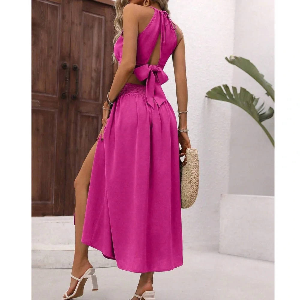 Luxe Cut out Tie Back Split Thigh Party Occasion Dress - Picture 4 of 10